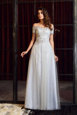 Robe de bal avec perle manche nulle epaule nue a-ligne de tour de ceinture empire