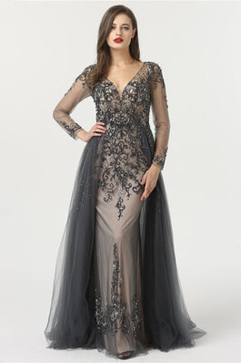 Robe de bal en satin extensible mignonne avec perles officiel longue