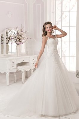 Abito da Sposa con Applique Senza Maniche largo A Terra A-Line Coda A Strascico Corto