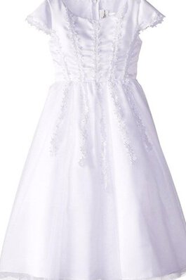 Robe de cortège enfant ligne a avec manche courte en satin col u profond avec nœud à boucles