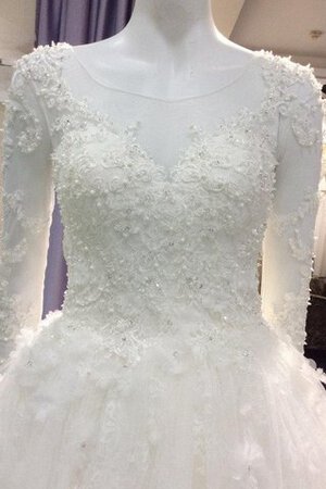 Robe de mariée vintage col u profond de traîne longue avec perle avec manche longue - Photo 4