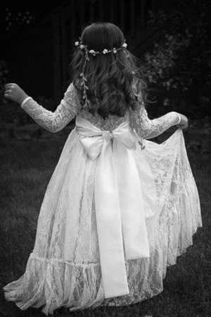Robe de cortège enfant naturel a-ligne jusqu'au sol de princesse avec fleurs - Photo 2