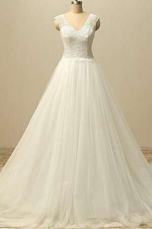 V-Ausschnitt Tüll Ärmellos Sweep train A-Line Brautkleid mit Bordüre - Bild 1