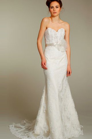 Robe de mariée naturel manche nulle en organza de fourreau de traîne courte - Photo 2