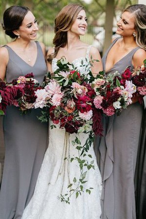 Vestido de Dama de Honor de Escote en V de Natural de Sin mangas de Hasta el suelo - Foto 1