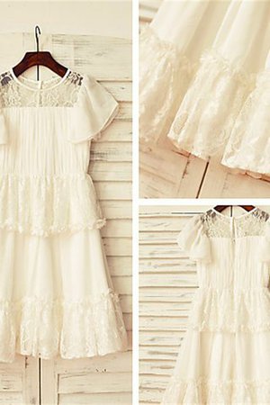 Normale Taille Chiffon Kurze Ärmeln Blumenmädchenkleid mit Blume mit Bordüre - Bild 1