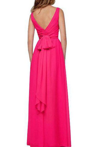 Robe demoiselle d'honneur ligne a en chiffon de col en v avec nœud à boucles ruché - Photo 2