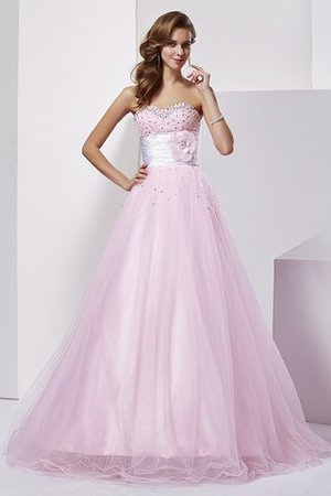 Robe de quinceanera longue naturel avec perle avec lacets avec sans manches - Photo 1