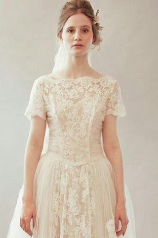 Robe de mariée modeste classique col en bateau jusqu'au sol avec zip - Photo 2