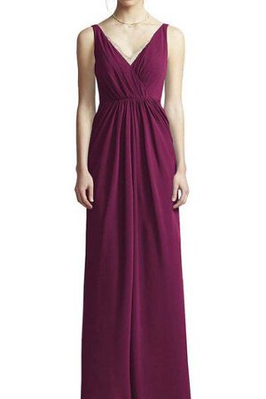 Robe demoiselle d'honneur a-ligne ruché v encolure avec chiffon bretelles spaghetti - Photo 1