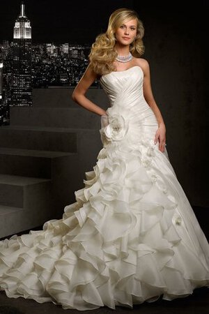 Robe de mariée de traîne moyenne de bustier en organza cordon ruchés longs - Photo 1