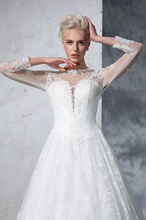 Abito da Sposa Alta Vita decorato con Maniche Lunghe Classico Coda A Strascico Corto - Foto 6