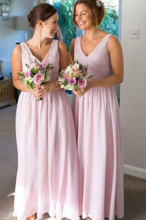 Ärmelloses gerüschtes A-Line schulterfreier Ausschnitt bodenlanges Brautjungfernkleid - Bild 3