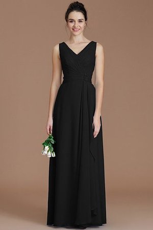 Gerüschtes V-Ausschnitt Bodenlanges Brautjungfernkleid aus Chiffon ohne Ärmeln - Bild 7