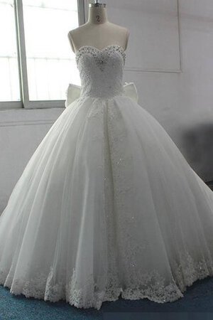 Abito da Sposa in Organza con Fiocco in pizzo in Raso Schiena Nuda con Applique - Foto 1