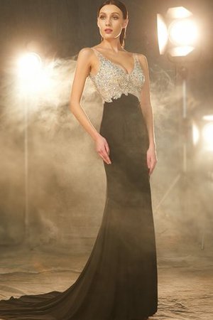 Sweep train Ärmelloses V-Ausschnitt Perlenbesetztes Anständiges Ballkleid - Bild 3