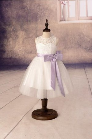 Normale Taille Tüll plissiertes knöchellanges Blumenmädchenkleid mit Schleife ohne Ärmeln - Bild 1
