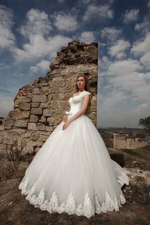 Abito da Sposa Naturale con Fiocco A Terra Spazzola Treno A-Line in Tulle - Foto 6