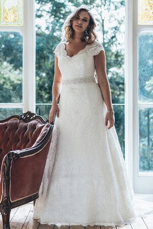 Robe de mariée delicat avec manche courte boutonné v encolure avec perle - Photo 1
