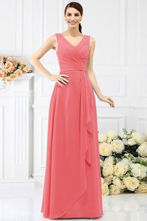 Robe demoiselle d'honneur longue de fourreau en chiffon avec perle v encolure - Photo 28