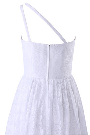 Abito da Sposa All Aperto Senza Maniche A-Line mini monospalla moda Cerniera - Foto 6