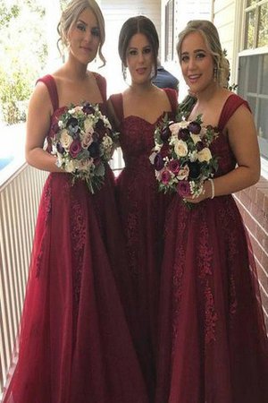 Normale Taille Breiter Träger Ärmelloses Bodenlanges Brautjungfernkleid mit Applikation - Bild 1