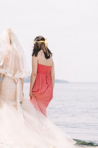 Perlenbesetztes normale Taille Tüll Herz-Ausschnitt Spitze Brautkleid mit offenen Rücken - Bild 2