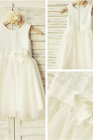 Prinzessin Normale Taille Wadenlanges Blumenmädchenkleid aus Tüll mit Schaufel Ausschnitt - Bild 5