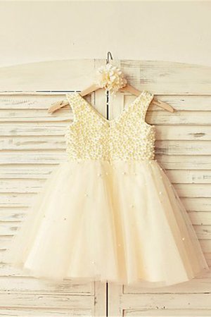 Abito da Cerimonia Bambini con Perla Naturale Principessa Senza Maniche A-Line - Foto 3