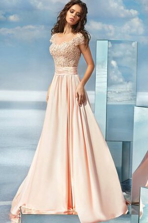 Juwel Ausschnitt Sweep Zug a linie extravagantes Abendkleid mit Applike aus Satin - Bild 1