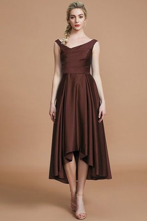 Robe demoiselle d'honneur naturel courte ligne a v encolure en satin - Photo 12