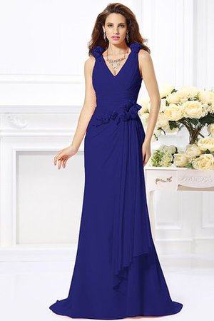Robe demoiselle d'honneur naturel longue avec fleurs manche nulle de col en v - Photo 24