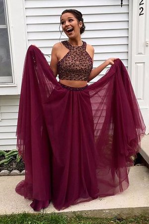 Tüll Perlenbesetztes Prinzessin Zweistück Abendkleid mit Empire Taille - Bild 2