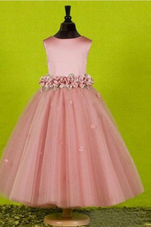 A-Linie Reißverschluss Schaufel-Ausschnitt Normale Taille Bodenlanges Blumenmädchenkleid - Bild 1