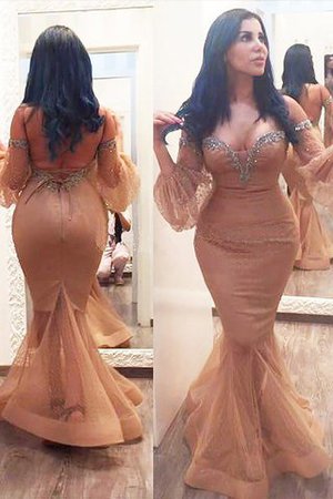 Perlenbesetztes 3 /4 Länge Ärmeln Bodenlanges Modisches Abendkleid in Großen Größe - Bild 1