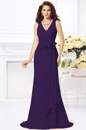 Robe demoiselle d'honneur naturel longue avec fleurs manche nulle de col en v - Photo 12