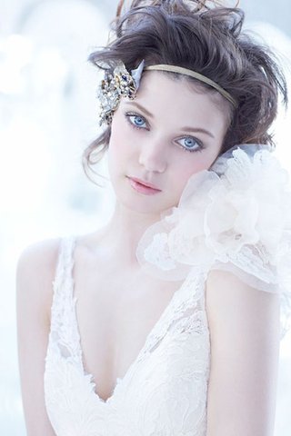 Abito da Sposa Sirena Senza Maniche in pizzo Buco Della Serratura Schiena V-Scollo con Fiore - Foto 2