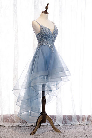 Satin Tüll Gewinnend Cocktailkleid mit Rücken Schnürung mit Rüschen - Bild 2