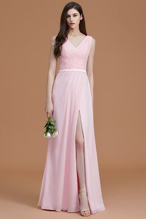 Normale Taille Gerüschtes Prinzessin Bodenlanges Brautjungfernkleid ohne Ärmeln - Bild 1