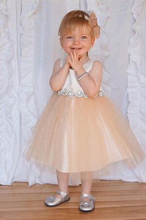 Tüll plissiertes a linie wadenlanges Blumenmädchenkleid mit Empire Taille - Bild 1
