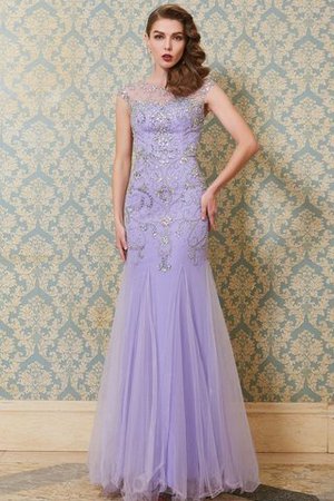 Robe de soirée longue de sirène textile en tulle manche nulle avec perle - Photo 4