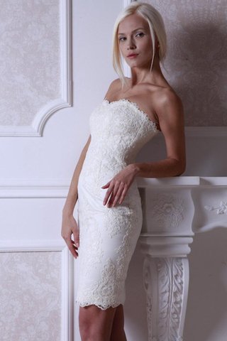 Abito da Sposa mini Formale E Informale Moderno in Pizzo Senza Maniche con Applique - Foto 2