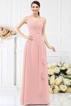 Robe demoiselle d'honneur longue de fourreau en chiffon avec perle v encolure - Photo 21