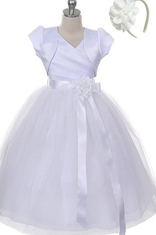 Robe de cortège enfant de col en v avec sans manches avec jacket a-ligne - Photo 1