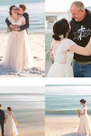 Robe de mariée plissage vintage v encolure ceinture avec manche courte - Photo 5