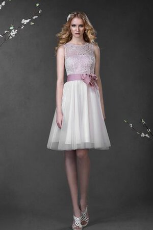 Abito da Sposa al ginocchio A-Line con Perline a riva in Tulle con Fusciacca - Foto 1