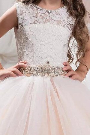 Normale Taille Schaufel-Ausschnitt Duchesse-Linie Ärmelloses Tüll Blumenmädchenkleid - Bild 3