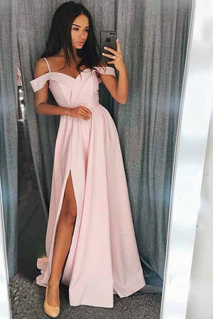 Funkelnd A-Linie Schulterfreier Ausschnitt Sweep Zug Abendkleid aus Satin - Bild 1