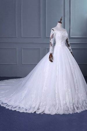 Spaghetti Träger Bateau Tüll Duchesse-Linie Brautkleid mit Applikation mit Bordüre - Bild 3