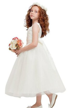 Normale Taille A-Line Bateau knöchellanges Blumenmädchenkleid mit Applikation mit Perlen - Bild 4